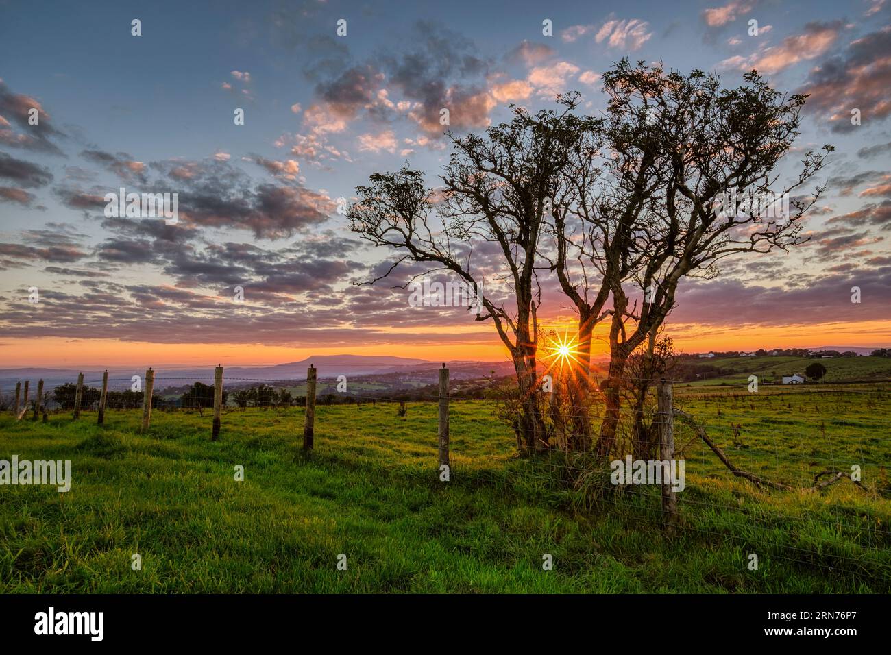 Beautiful Sunrise from Mellor, Blackburn, Lancashire with the Sunburst Stock Photo