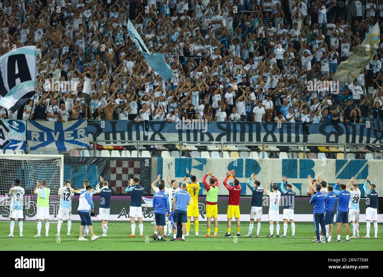Players of HNK Rijeka acknowledge the fans after the UEFA Europa