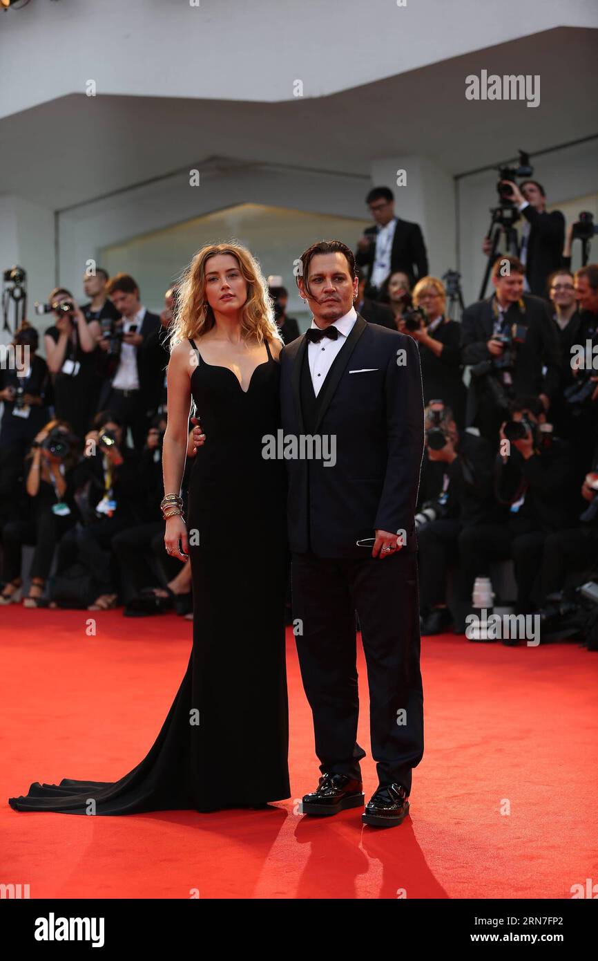(150904) -- VENICE, Sept. 4, 2015 -- Actor Johnny Depp and his wife Amber Heard attend the red carpet event for the movie Black Mass at the 72nd Venice Film Festival in Venice, Italy, on Sept. 4, 2015. ) ITALY-VENICE-FILM-FESTIVAL-72ND-BLACK MASS-PREMIERE JinxYu PUBLICATIONxNOTxINxCHN   150904 Venice Sept 4 2015 Actor Johnny Depp and His wife Amber Heard attend The Red Carpet Event for The Movie Black Mass AT The 72nd Venice Film Festival in Venice Italy ON Sept 4 2015 Italy Venice Film Festival 72nd Black Mass Premiere JinxYu PUBLICATIONxNOTxINxCHN Stock Photo