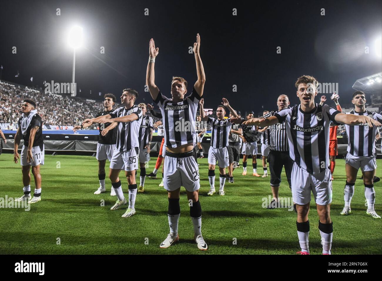 Thessaloniki, Greece. 31st Aug, 2023. PAOK players celebrate after a game between PAOK FC and Hearts FC. Playoff round match of the Conference League between PAOK FC and Heart of Midlothian. The game ended 4-0. (Credit Image: © Giannis Papanikos/ZUMA Press Wire) EDITORIAL USAGE ONLY! Not for Commercial USAGE! Stock Photo