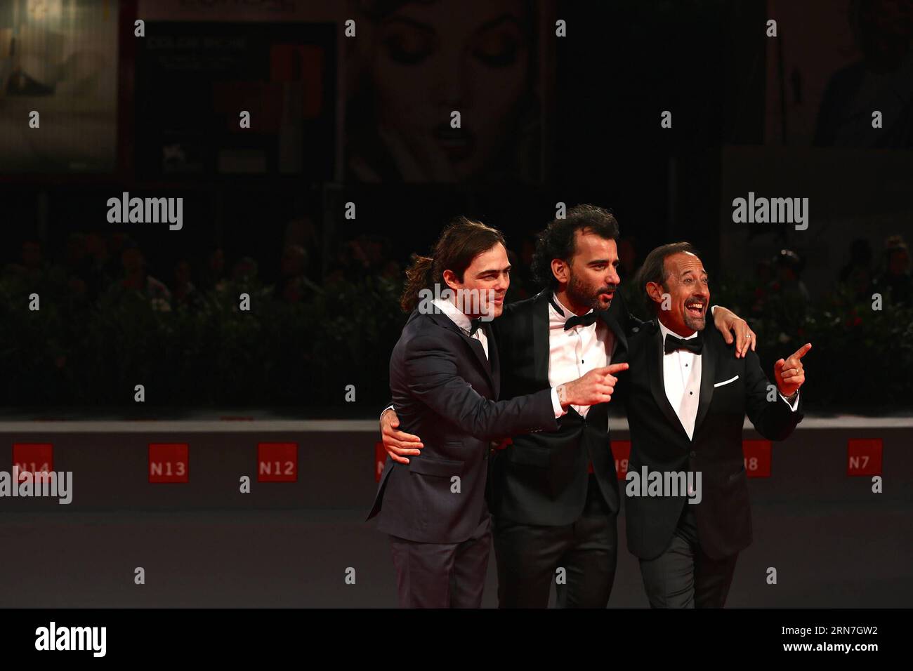 (150906) -- VENICE, Sept. 6, 2015 -- Actor Peter Lanzani (L), Director Pablo (C) and actor Guillermo Francella attend a premiere for El Clan during the 72nd Venice Film Festival in Venice, Italy, on Sept. 6, 2015. ) ITALY-VENICE-FILM-FESTIVAL-72ND-EL CLAN-PREMIERE JinxYu PUBLICATIONxNOTxINxCHN   150906 Venice Sept 6 2015 Actor Peter Lanzani l Director Pablo C and Actor Guillermo Francella attend a Premiere for El Clan during The 72nd Venice Film Festival in Venice Italy ON Sept 6 2015 Italy Venice Film Festival 72nd El Clan Premiere JinxYu PUBLICATIONxNOTxINxCHN Stock Photo