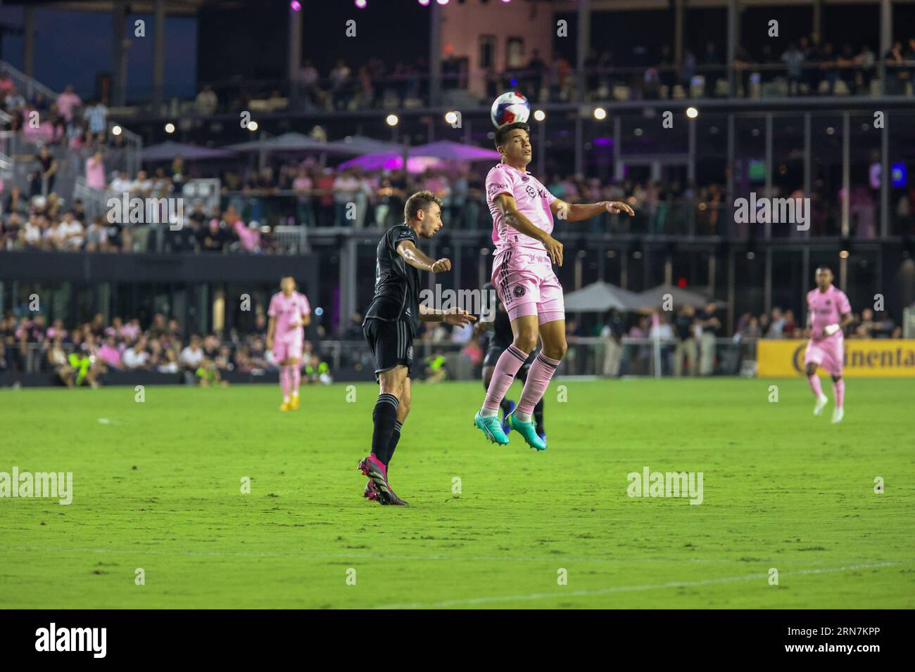 Diego Gomez winning the header at the Inter Miami CF v Nashville at DRV ...