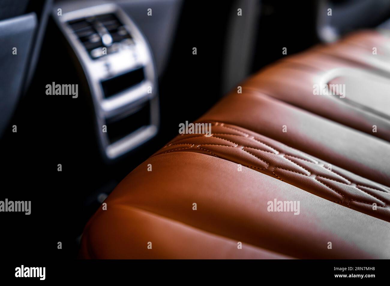 Brown leather seats in a car interior Stock Photo Alamy