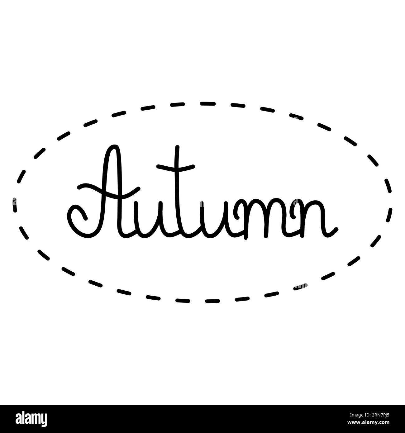 Hand written word autumn in stitch frame, autumn sign lettering, doodle