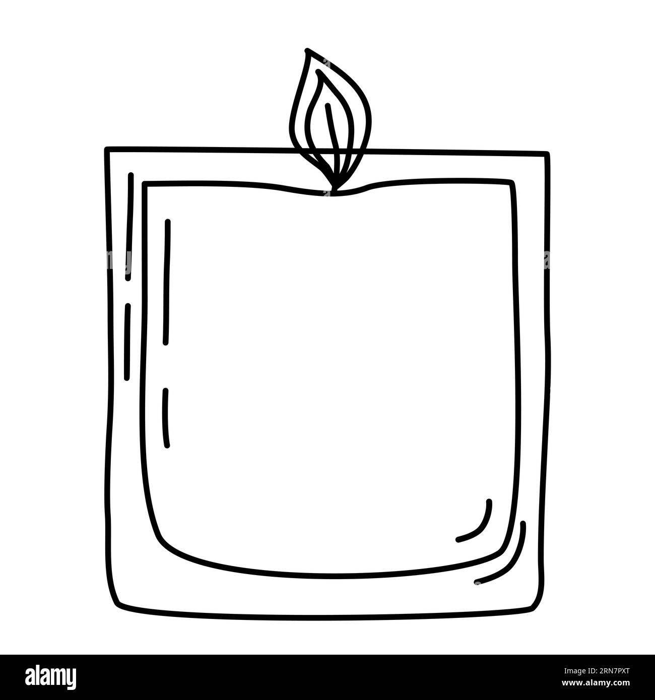 Cute cozy burning candle in glass, doodle style flat vector outline illustration for kids coloring book Stock Vector