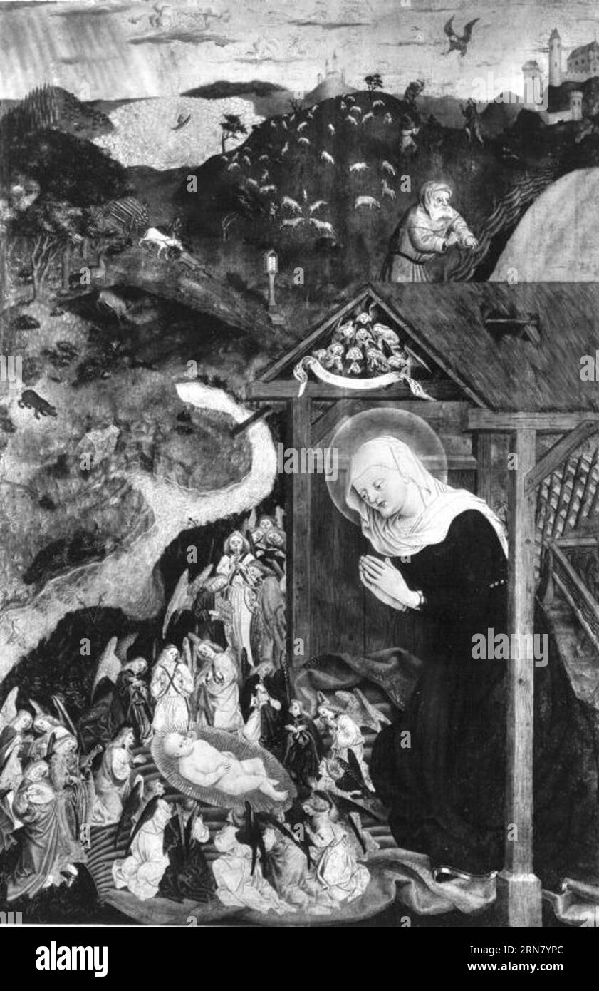 Marienaltar: Geburt Christi 1444 by Meister der Pollinger Tafeln Stock Photo