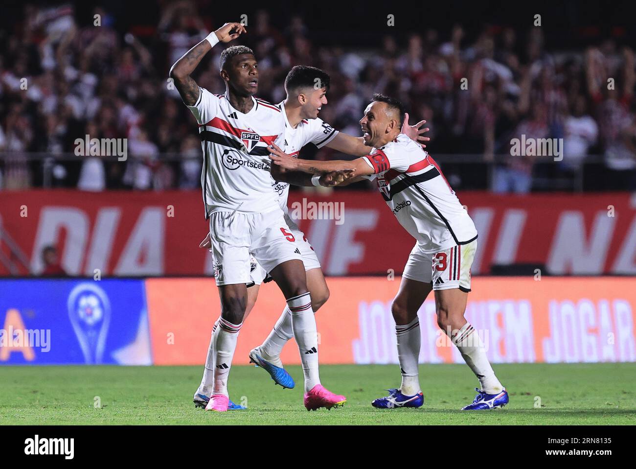 Sao Paulo, Brazil. 31st Aug, 2023. SP - SAO PAULO - 08/31/2023 - COPA SUL- AMERICANA 2023, SAO PAULO X LDU - Sao Paulo player Arboleda celebrates his  goal during a match against