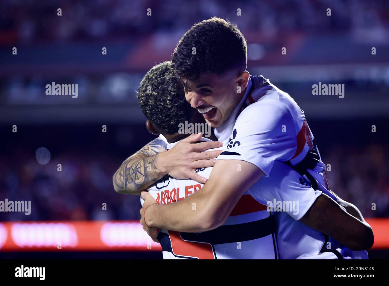 Sao Paulo, Brazil. 31st Aug, 2023. SP - SAO PAULO - 08/31/2023 - COPA SUL- AMERICANA 2023, SAO PAULO X LDU - Sao Paulo player Arboleda celebrates his  goal during a match against