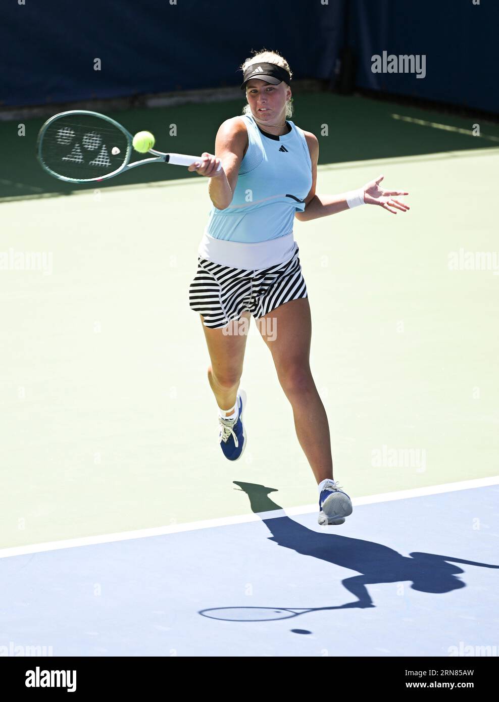 Clara Tauson in action during a womens singles match at the 2023 US Open, Thursday, Aug