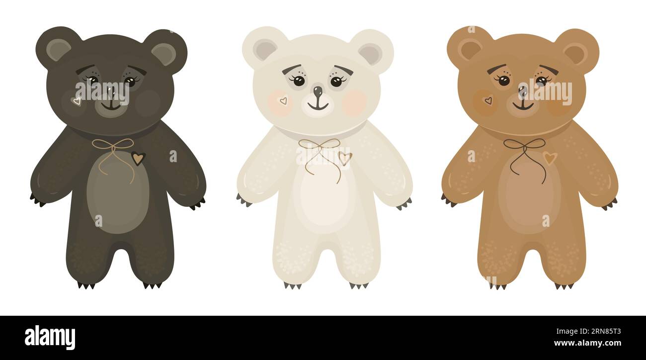 Cute kawaii three bears in different colors - brown, white and ginger red Stock Vector