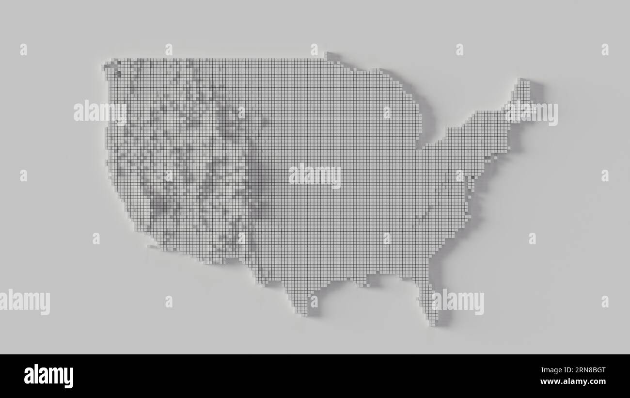 White U.S. Map of Minimal Digitized Mosaic, 3d rendering Stock Photo 