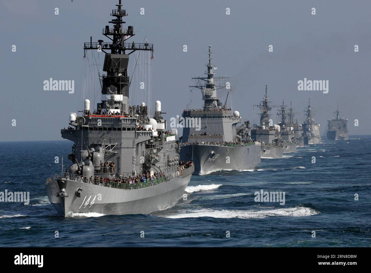 (151018) -- KANAGAWA, Oct. 18, 2015 -- Japan s Maritime Self-Defense Force (MSDF) ships sail during a fleet review off Sagami Bay, Kanagawa prefecture, on Oct. 18, 2015. ) JAPAN-KANAGAWA-MILITARY-NAVY-REVIEW MaxPing PUBLICATIONxNOTxINxCHN   Kanagawa OCT 18 2015 Japan S Maritime Self Defense Force MSDF Ships Sail during a Fleet REVIEW off Sagami Bay Kanagawa Prefecture ON OCT 18 2015 Japan Kanagawa Military Navy REVIEW MaxPing PUBLICATIONxNOTxINxCHN Stock Photo