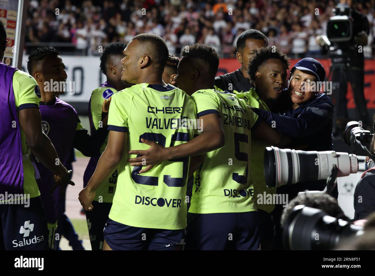 Sao Paulo, Brazil. 31st Aug, 2023. SP - SAO PAULO - 08/31/2023 - COPA SUL- AMERICANA 2023, SAO PAULO X LDU - Sao Paulo player Arboleda celebrates his  goal during a match against