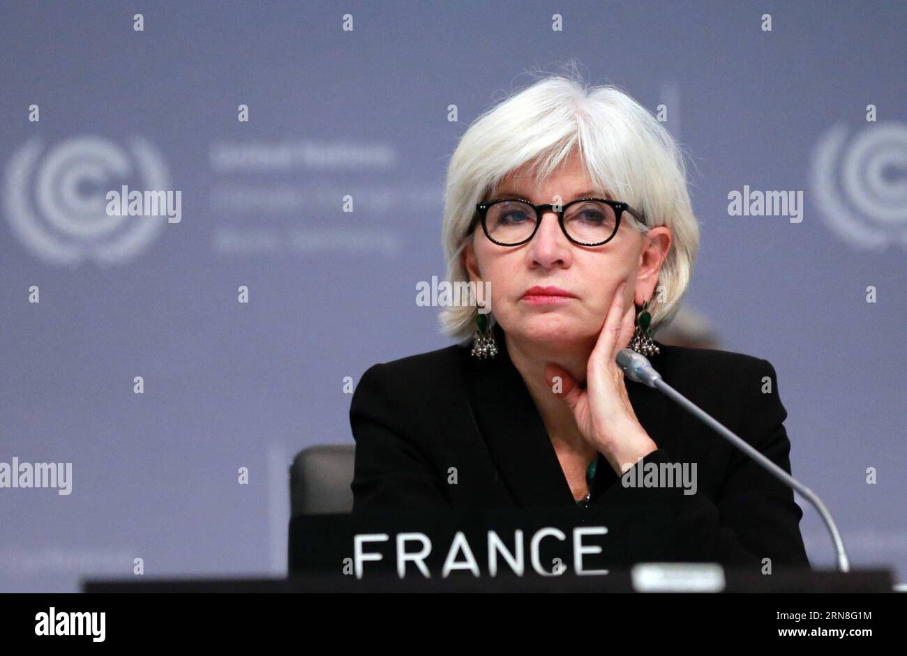 (151022) -- BONN, Oct. 22, 2015 -- Laurence Tubiana, France s Climate Ambassador, is seen in the ongoing final round of United Nations climate talks of this year in Bonn, Germany, Oct. 22, 2015. The ongoing talks is to wind up on Friday. ) GERMANY-BONN-UN-CLIMATE TALKS LuoxHuanhuan PUBLICATIONxNOTxINxCHN   Bonn OCT 22 2015 Laurence Tubiana France S CLIMATE Ambassador IS Lakes in The ongoing Final Round of United Nations CLIMATE Talks of This Year in Bonn Germany OCT 22 2015 The ongoing Talks IS to Wind up ON Friday Germany Bonn UN CLIMATE Talks LuoxHuanhuan PUBLICATIONxNOTxINxCHN Stock Photo