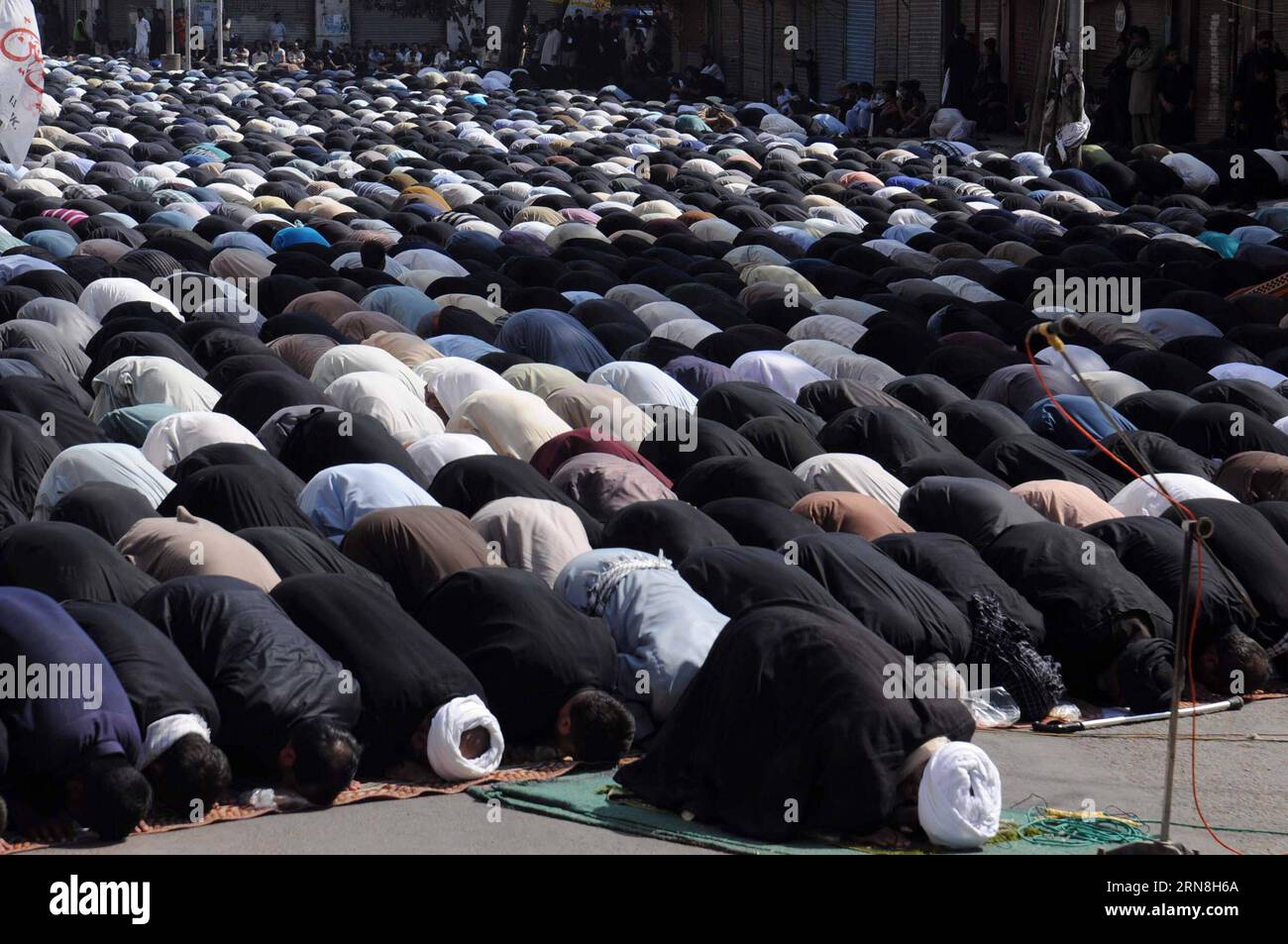 Shiite Muslims offer prayers during a religious procession marking ...