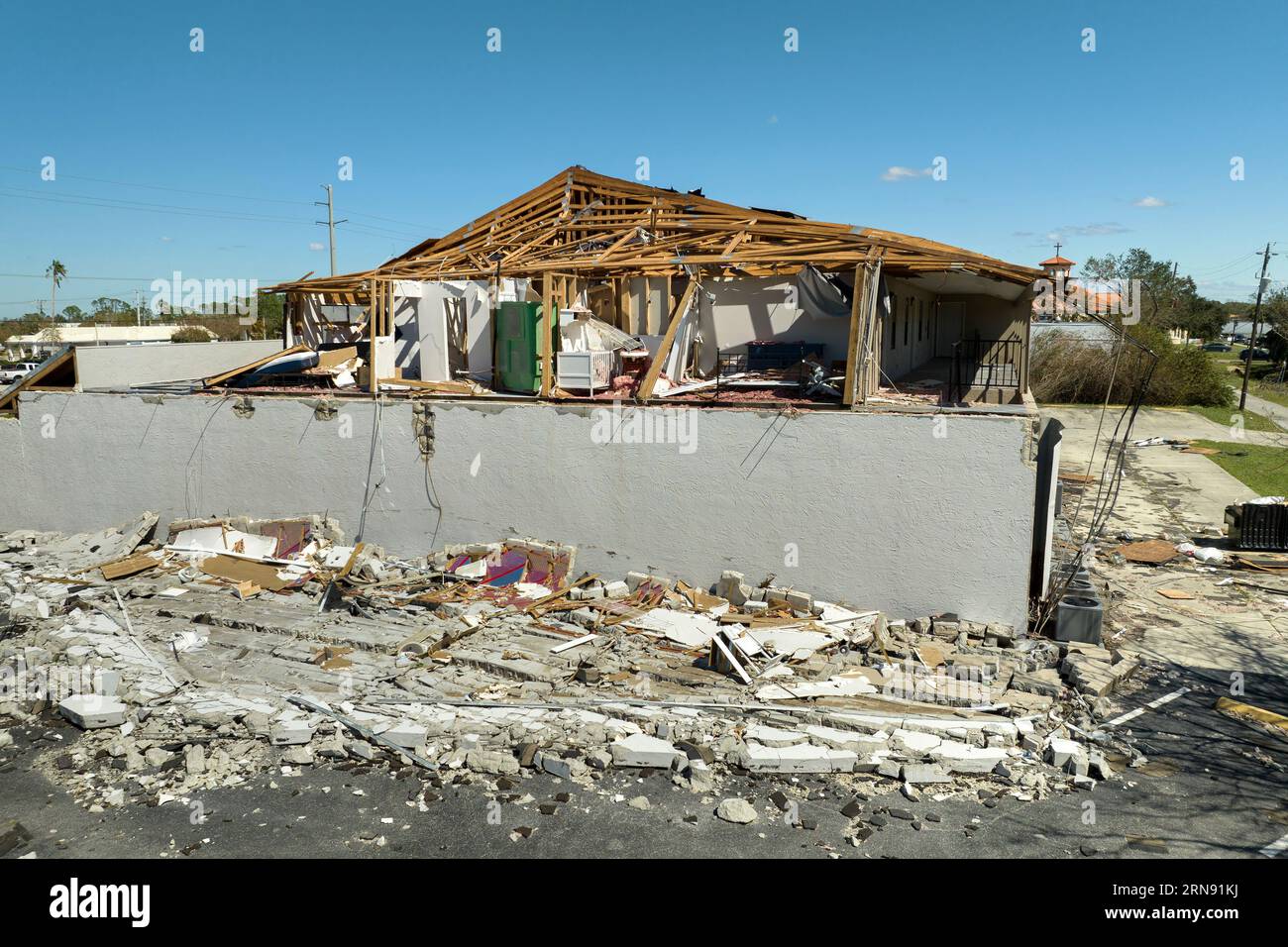 Natural disaster and its consequences. Hurricane Ian destroyed house