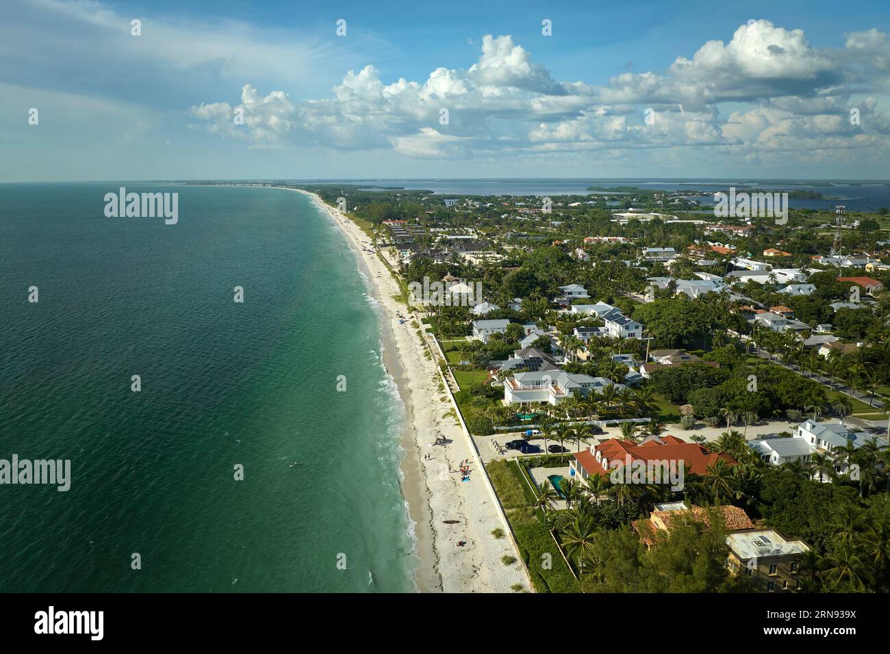 Wealthy waterfront residential area. Rich neighborhood with expensive