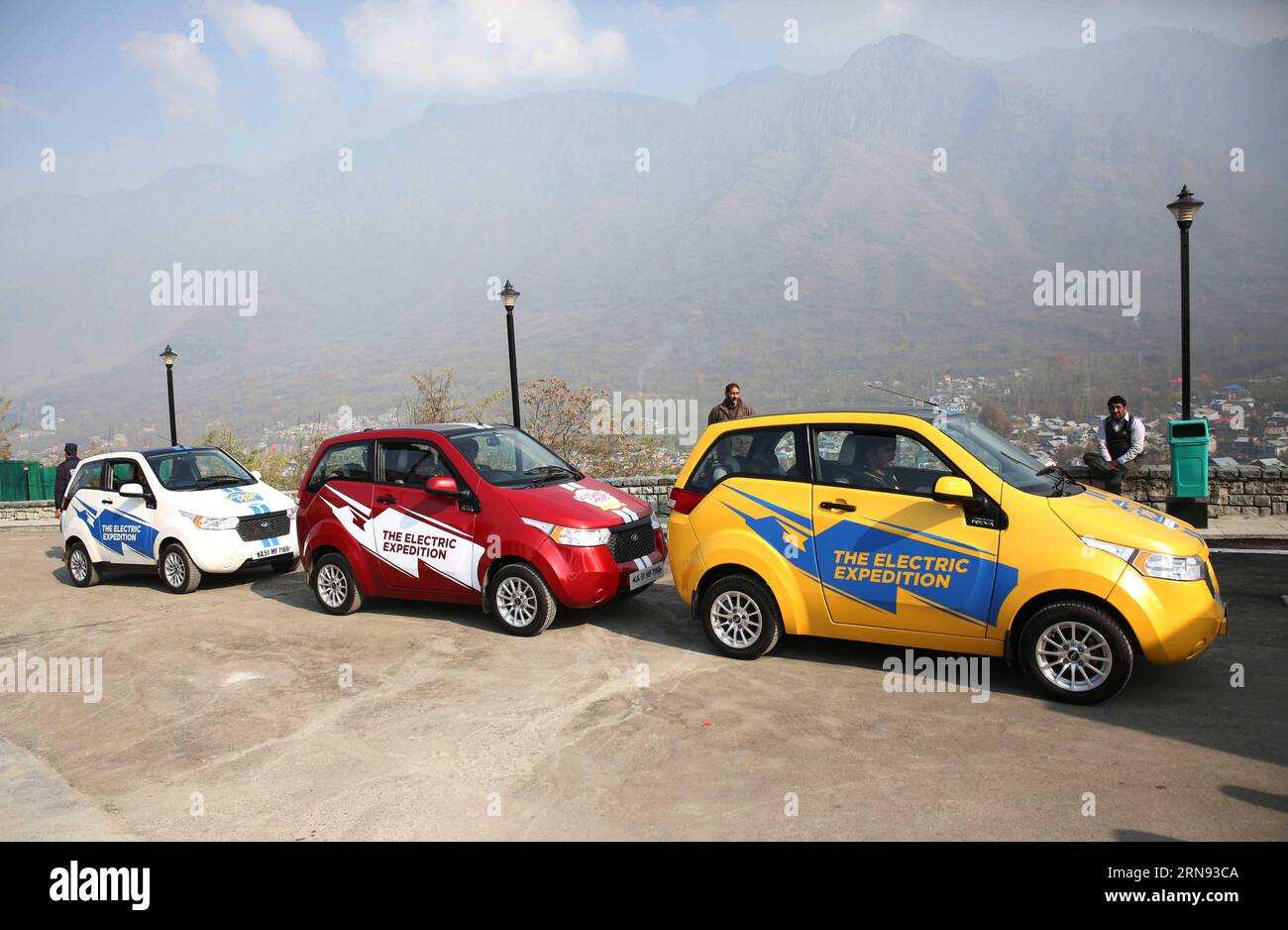 SRINAGAR,  Electric cars are ready to set out during India s first all-electric car expedition in Srinagar, summer capital of Indian-controlled Kashmir, Nov. 16, 2015. The first all-electric car expedition organized by Mahindra Reva Electric Vehicles Pvt Limited from Kashmir to Kanyakumari will cover a distance of over 5000 kilometers across 52 locations over a month. ) KASHMIR-SRINAGAR-ELECTRIC CAR EXPEDITION JavedxDar PUBLICATIONxNOTxINxCHN   Srinagar Electric Cars are Ready to Set out during India S First All Electric Car Expedition in Srinagar Summer Capital of Indian Controlled Kashmir No Stock Photo