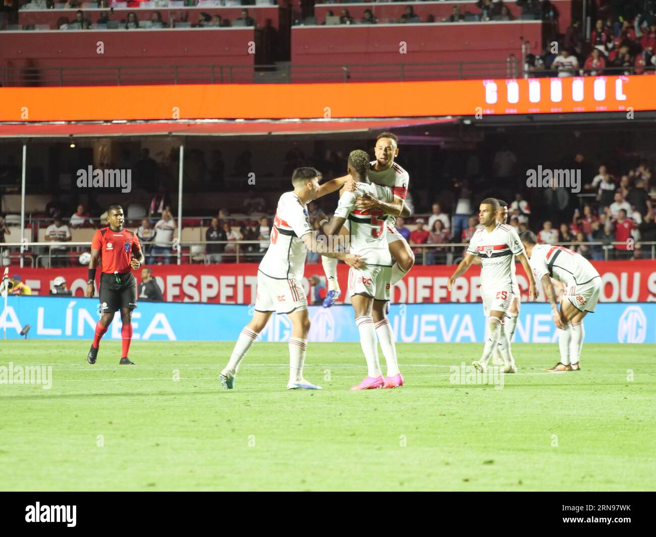 Sao Paulo, Brazil. 31st Aug, 2023. SP - SAO PAULO - 08/31/2023 - COPA SUL- AMERICANA 2023, SAO PAULO X LDU - Sao Paulo player Arboleda celebrates his  goal during a match against