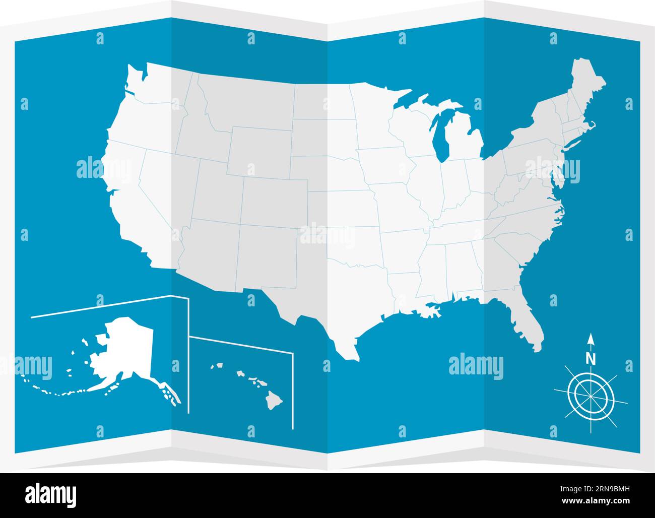 Vector illustration of a four-fold USA map Stock Vector