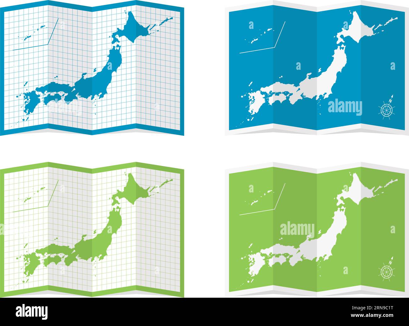 Vector illustration of four-fold Japan map Stock Vector