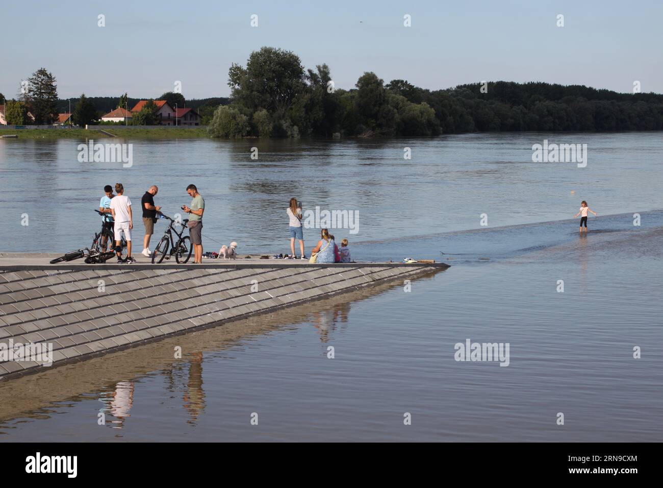 'Walking on water' on the Drava river near Osijek at a water level of 358 centimeters Stock Photo