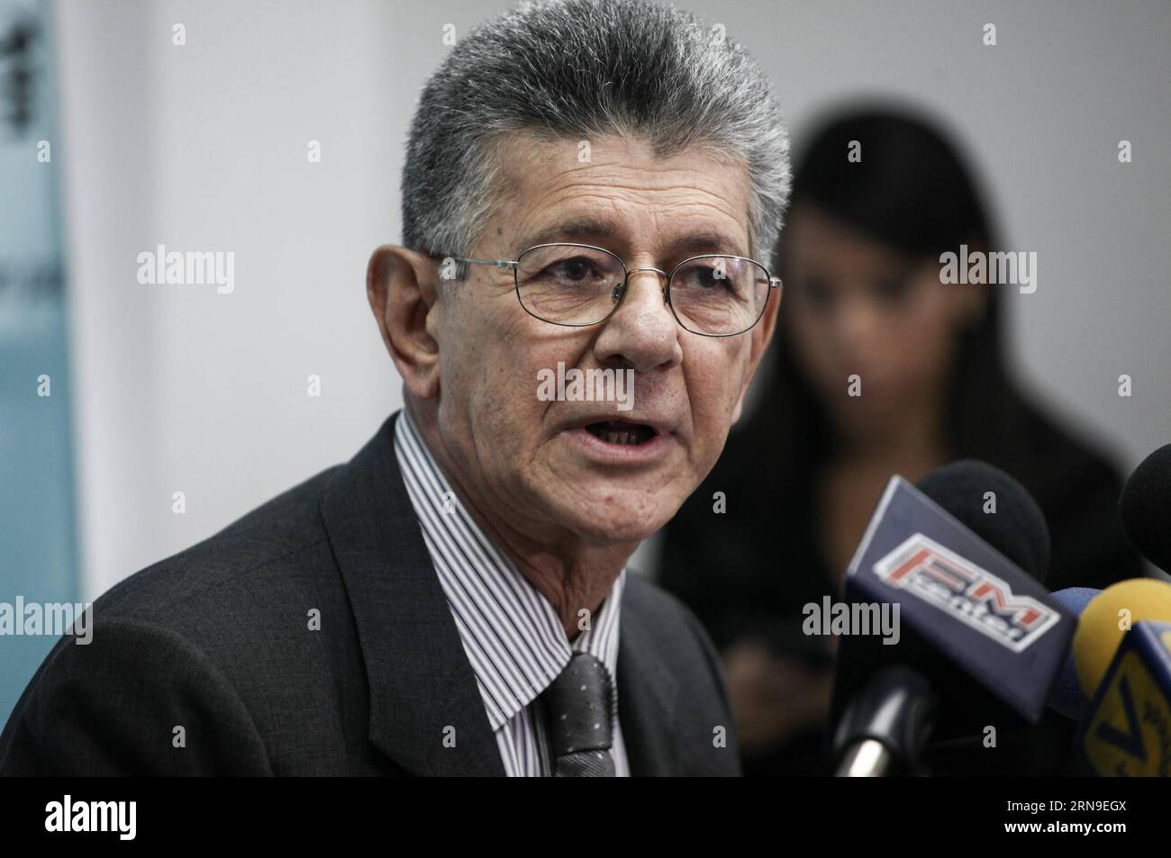 (151201) -- CARACAS, Dec. 1, 2015 -- The representative of the Democratic Unity Movement (MUD, for its acronym in Spanish), Henry Ramos Allup, participates in a press conference, in the Democratic Action (AD, for its acronym in Spanish) headquarters, in Caracas, Venezuela on Dec. 1, 2015. Henry Ramos Allup, demanded the National Electoral Council to respect the legitimate results of the popular expression of the country , and asked the international watchers aiding the electoral process that will take place in the country on Dec. 6, 2015. ) (rtg) (ah) VENEZUELA-CARACAS-POLITICS-ELECTIONS Boris Stock Photo