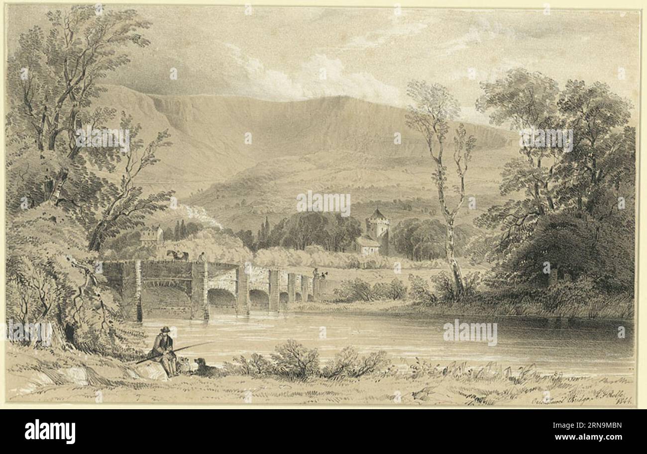 Crickhowel Bridge 1844 by Alexander F. Rolfe Stock Photo Alamy