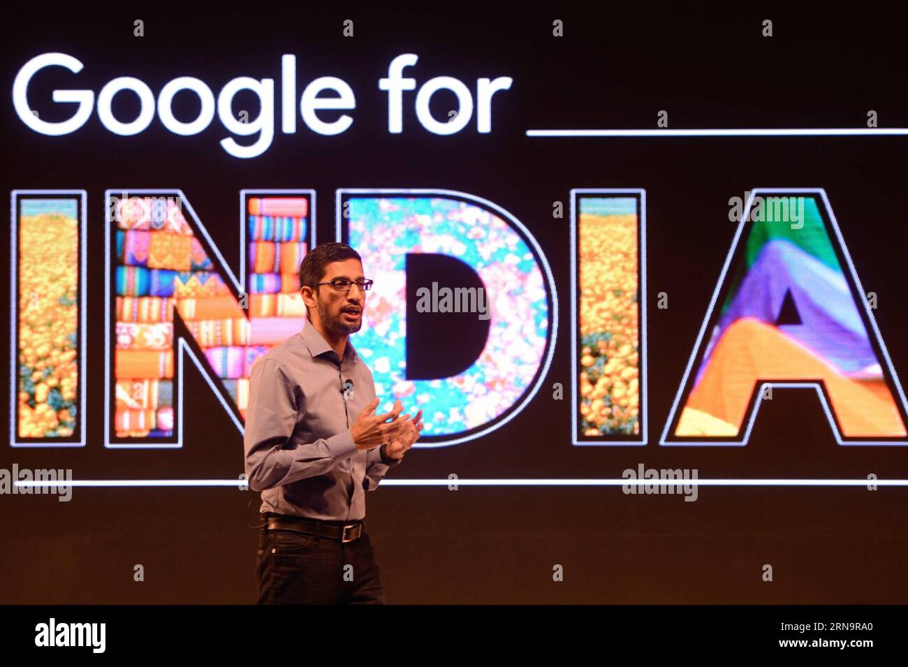NEW DELHI, Dec. 16, 2015 -- Chief Executive Officer of Google Inc. Sundar Pichai speaks at a news conference in New Delhi, India, Dec. 16, 2015. Sundar Pichai on Wednesday announced the company s plans to expand products and services in India. ) INDIA-NEW DELHI-GOOGLE-PRESS CONFERENCE Stringer PUBLICATIONxNOTxINxCHN   New Delhi DEC 16 2015 Chief Executive Officer of Google INC Sundar Pichai Speaks AT a News Conference in New Delhi India DEC 16 2015 Sundar Pichai ON Wednesday announced The Company S Plan to expand Products and Services in India India New Delhi Google Press Conference Stringer P Stock Photo
