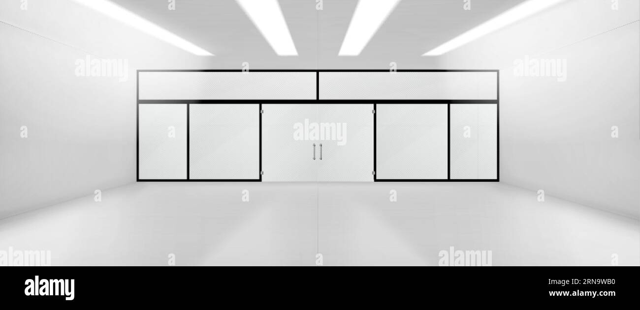 Realistic room with glass wall and door mockup isolated on transparent ...