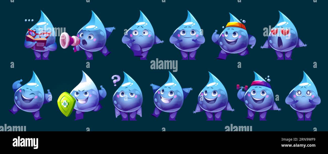 Happy water drop face mascot cartoon vector character. Cute funny