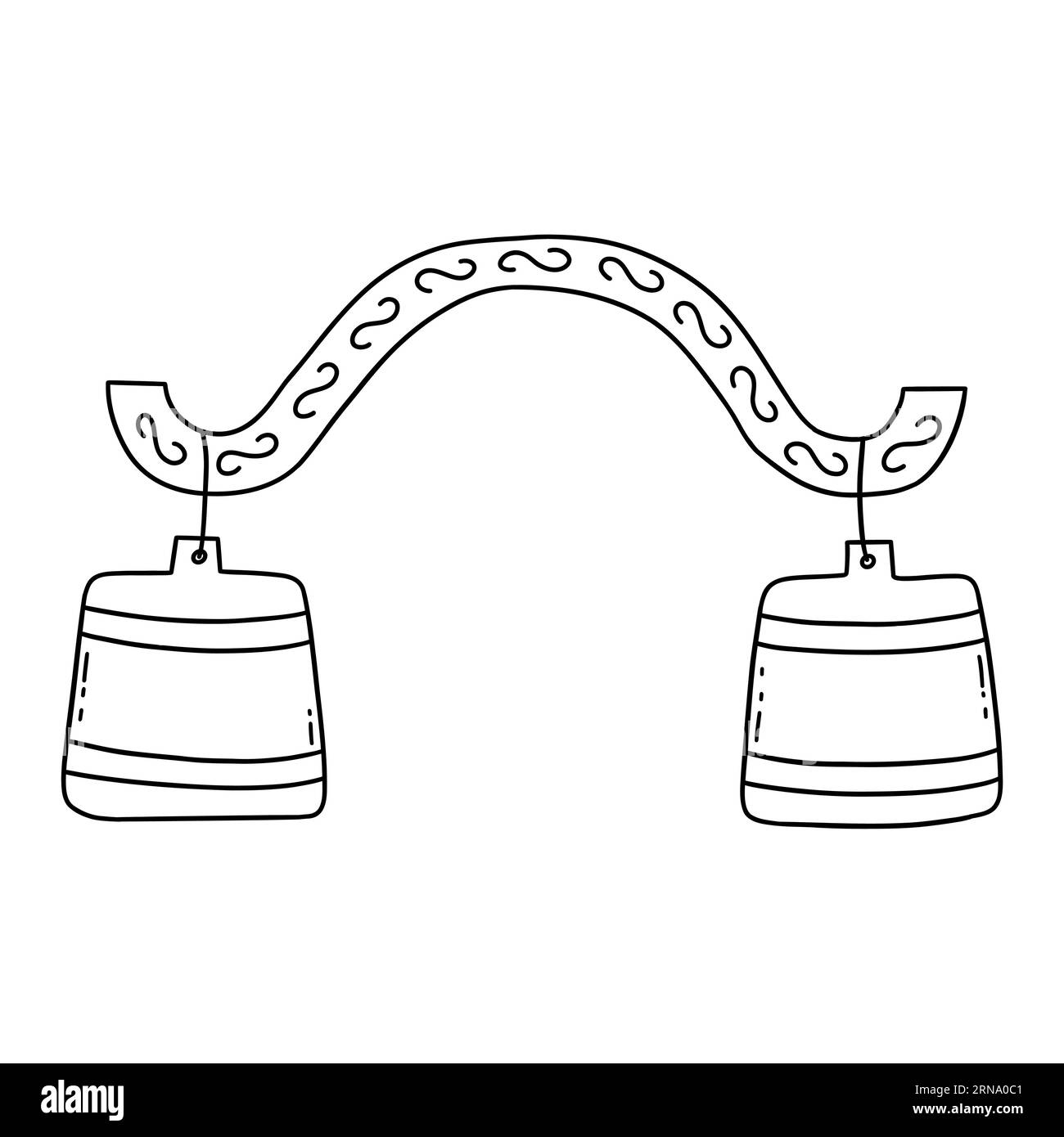 Russian yoke with wooden buckets. Old device rocker for fetching water