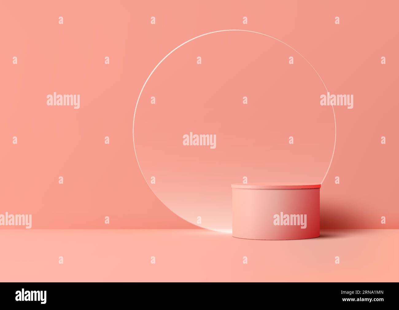Realistic 3D Pink color cylinder podium stand with circle glass