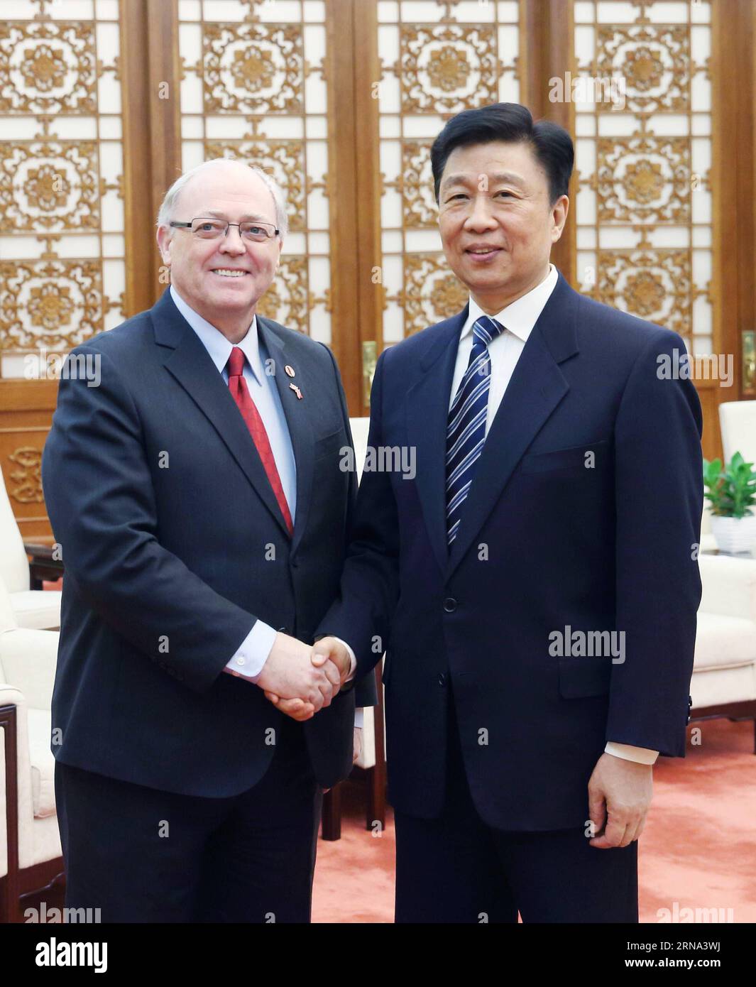 Chinese Vice President Li Yuanchao (R) meets with president of the Canadian Senate, George Furey, in Beijing, capital of China, Jan. 4, 2016. ) (dhf) CHINA-BEIJING-LI YUANCHAO-CANADA-MEETING (CN) YaoxDawei PUBLICATIONxNOTxINxCHN   Chinese Vice President left Yuan Chao r Meets With President of The Canadian Senate George Furey in Beijing Capital of China Jan 4 2016 DHF China Beijing left Yuan Chao Canada Meeting CN YaoxDawei PUBLICATIONxNOTxINxCHN Stock Photo