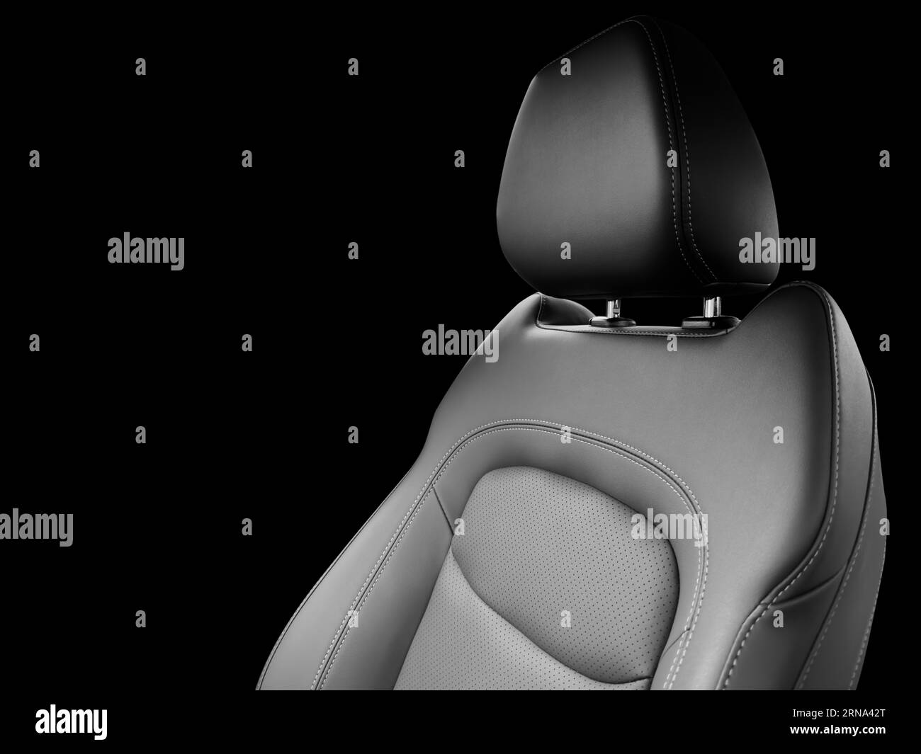 Modern luxury car black leather interior. Part of black leather car