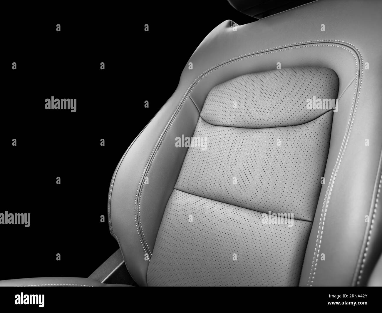 Modern luxury car black leather interior. Part of black leather car