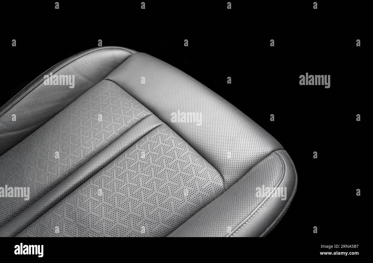 Car black leather interior. Part of black leather car seat details with