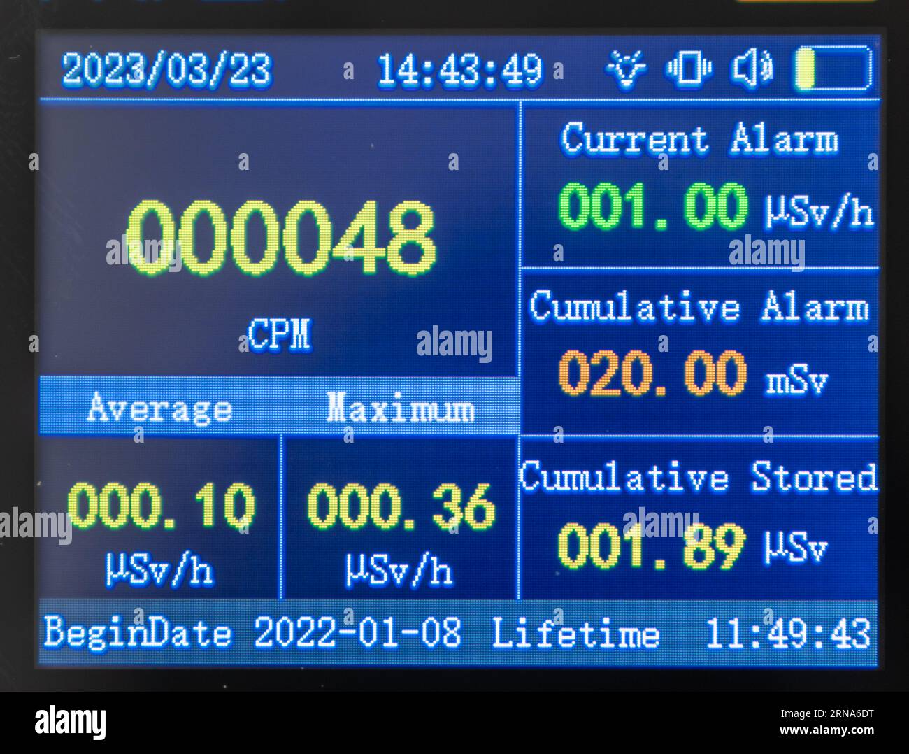 industrial monitor screen air quality testing for pollution and toxic substances and radiation Stock Photo