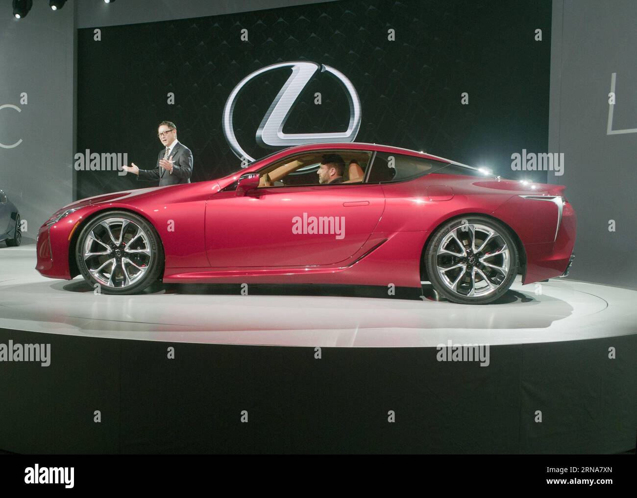 (160112) -- DETROIT, Jan. 11, 2016 -- Toyota Motor Co. CEO Akio Toyoda introduces new version of the Lexus LC 500 at the North American International Auto Show (NAIAS) in Detroit, the United States, Jan. 11, 2016. ) U.S.-DETROIT-NAIAS-PRESS CONFERENCE HexXianfeng PUBLICATIONxNOTxINxCHN   160112 Detroit Jan 11 2016 Toyota Engine Co CEO Akio Toyoda introduces New Version of The Lexus LC 500 AT The North American International Car Show NAIAS in Detroit The United States Jan 11 2016 U S Detroit NAIAS Press Conference HexXianfeng PUBLICATIONxNOTxINxCHN Stock Photo