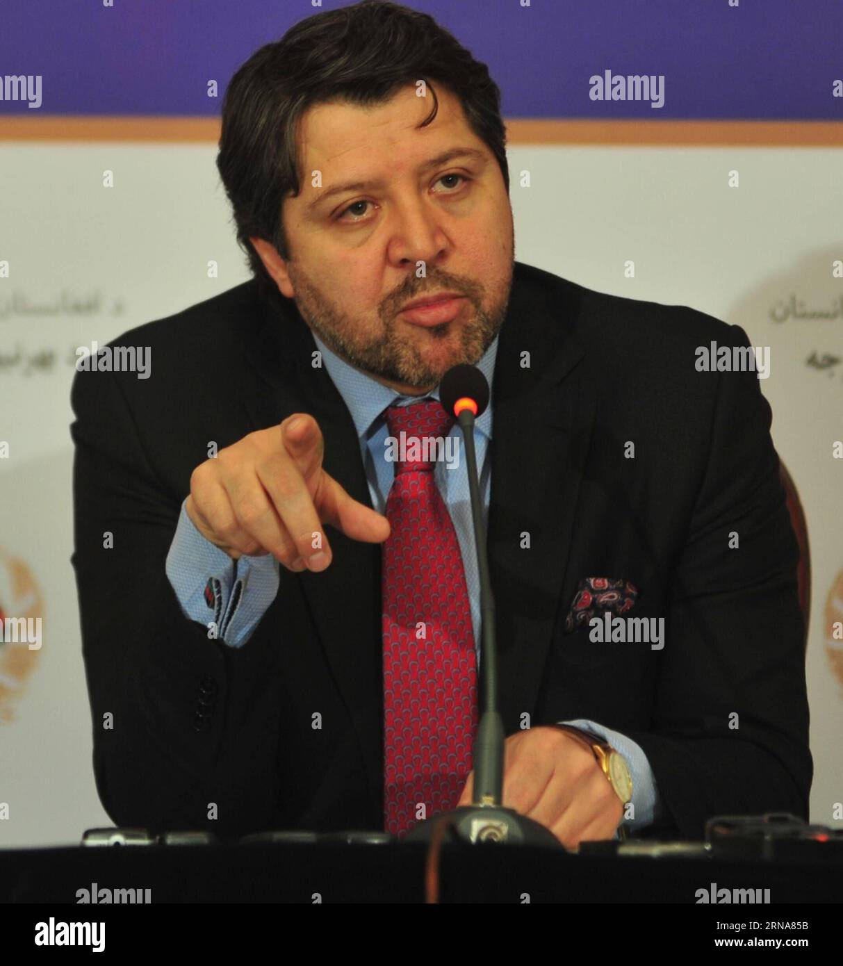 (160112) -- KABUL, Jan. 12, 2016 -- Afghan Deputy Foreign Minister Hekmat Khalil Karzai speaks during a press conference in Kabul, Afghanistan, Jan. 12, 2016. The second round of four-party meeting on Afghan peace process will be held in Kabul on Jan. 18. The delegations were led by Afghan Deputy Foreign Minister Hekmat Khalil Karzai, Pakistan s Foreign Secretary Aizaz Ahmad Chaudhry, the U.S. Special Representative for Afghanistan and Pakistan Richard G. Olson and China s Special Envoy for Afghanistan Deng Xijun. ) (djj) AFGHANISTAN-KABUL-PEACE TALKS Rahmin PUBLICATIONxNOTxINxCHN   160112 Kab Stock Photo