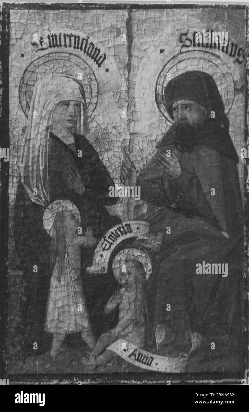 Zweiter Kirchheimer Sippenaltar: Emerentia und Stolanus mit Esmeria und Anna circa 1500 by Master of Kirchheim Stock Photo