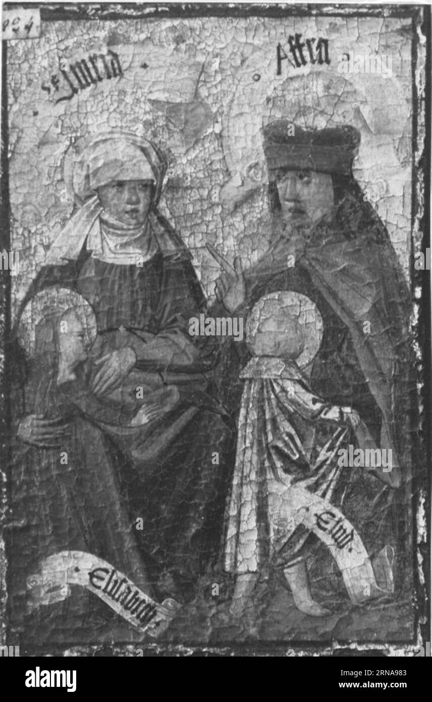 Zweiter Kirchheimer Sippenaltar: Esmeria und Afra mit Elisabeth und Eliud circa 1500 by Master of Kirchheim Stock Photo