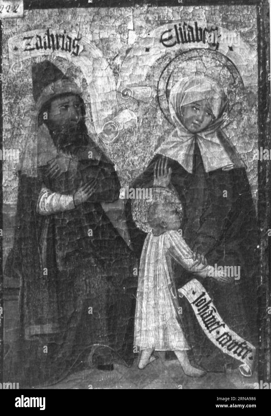 Zweiter Kirchheimer Sippenaltar: Zacharias und Elisabeth mit dem Johannesknaben circa 1500 by Master of Kirchheim Stock Photo