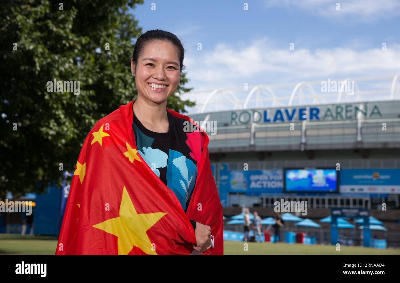 Retired Chinese tennis star Li Na poses for a photo ahead of Australian Open 2016 at Melbourne Park in Melbourne, Australia, Jan. 17, 2016. ) (SP)AUSTRALIA-MELBOURNE-TENNIS-AUSTRALIAN OPEN-LI NA TennisxAustralia PUBLICATIONxNOTxINxCHN   Retired Chinese Tennis Star left Na Poses for a Photo Ahead of Australian Open 2016 AT Melbourne Park in Melbourne Australia Jan 17 2016 SP Australia Melbourne Tennis Australian Open left Na  PUBLICATIONxNOTxINxCHN Stock Photo