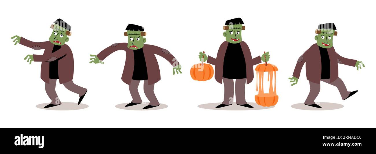 Set of Frankenstein . Halloween cartoon characters . White isolate ...