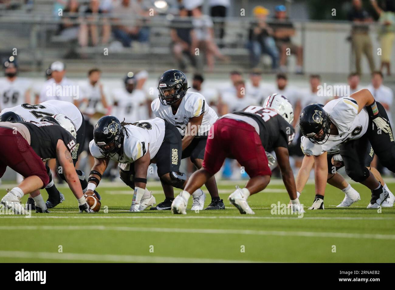 August 31, 2023:.Harding University Bison offiense pre snap during the NCAA Football game between the Harding University Bison and the Southern Nazarene University Crimson Storm at SNU Stadium in Bethany, OK. Ron Lane/CSM Stock Photo