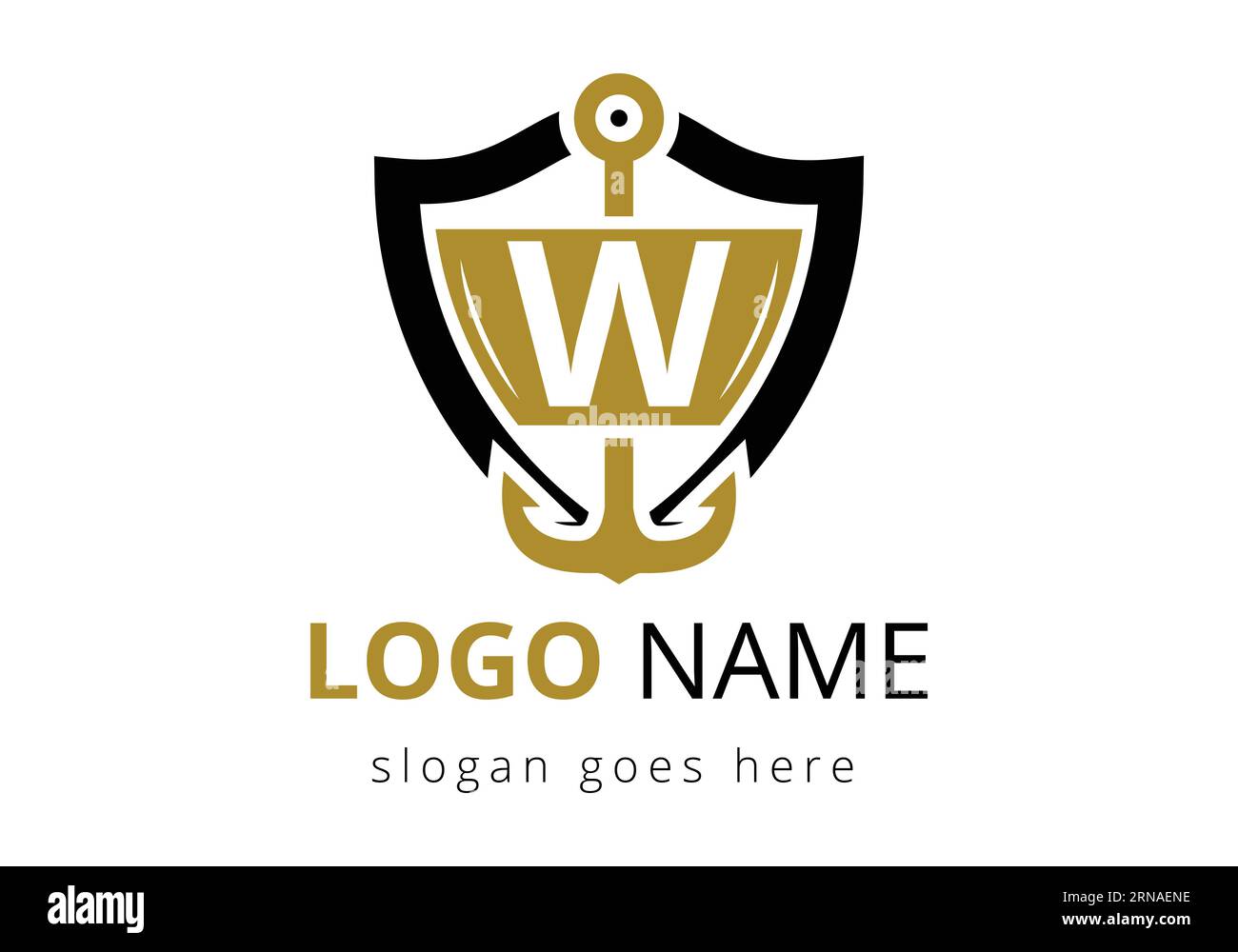 letter W with Anchor Logo Design Template. Marine, Sailing Boat Logo ...