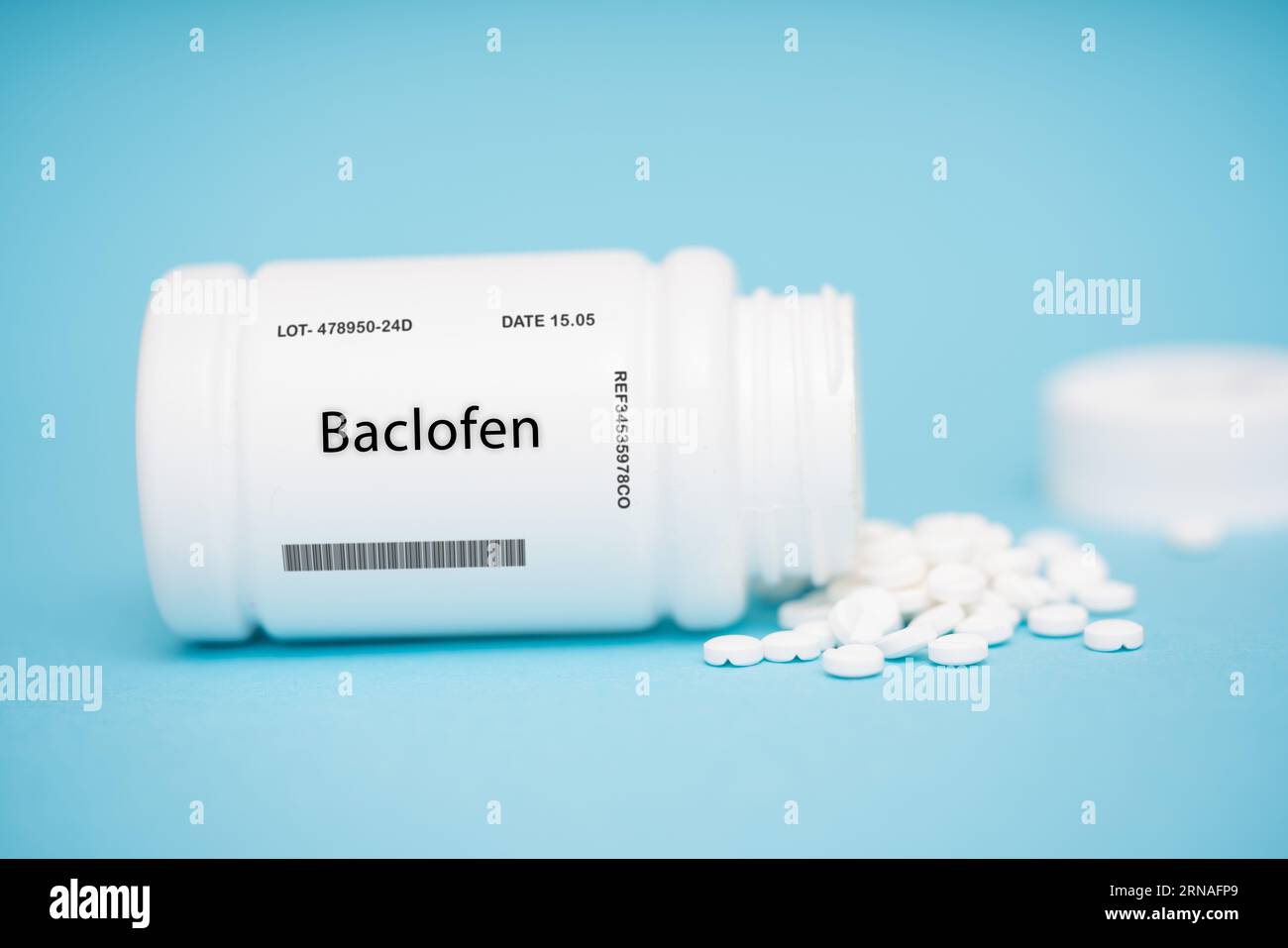 Baclofen, A medication used to treat muscle spasms and tightness, Muscle spasms, muscle tightness, Tablet, injection Stock Photo