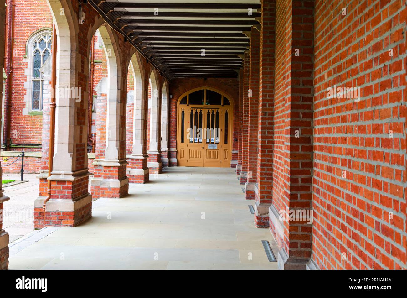 Belfast County Down Northern Ireland, August 24 2023 - Cloisters at Queens University Belfast from the inside Stock Photo