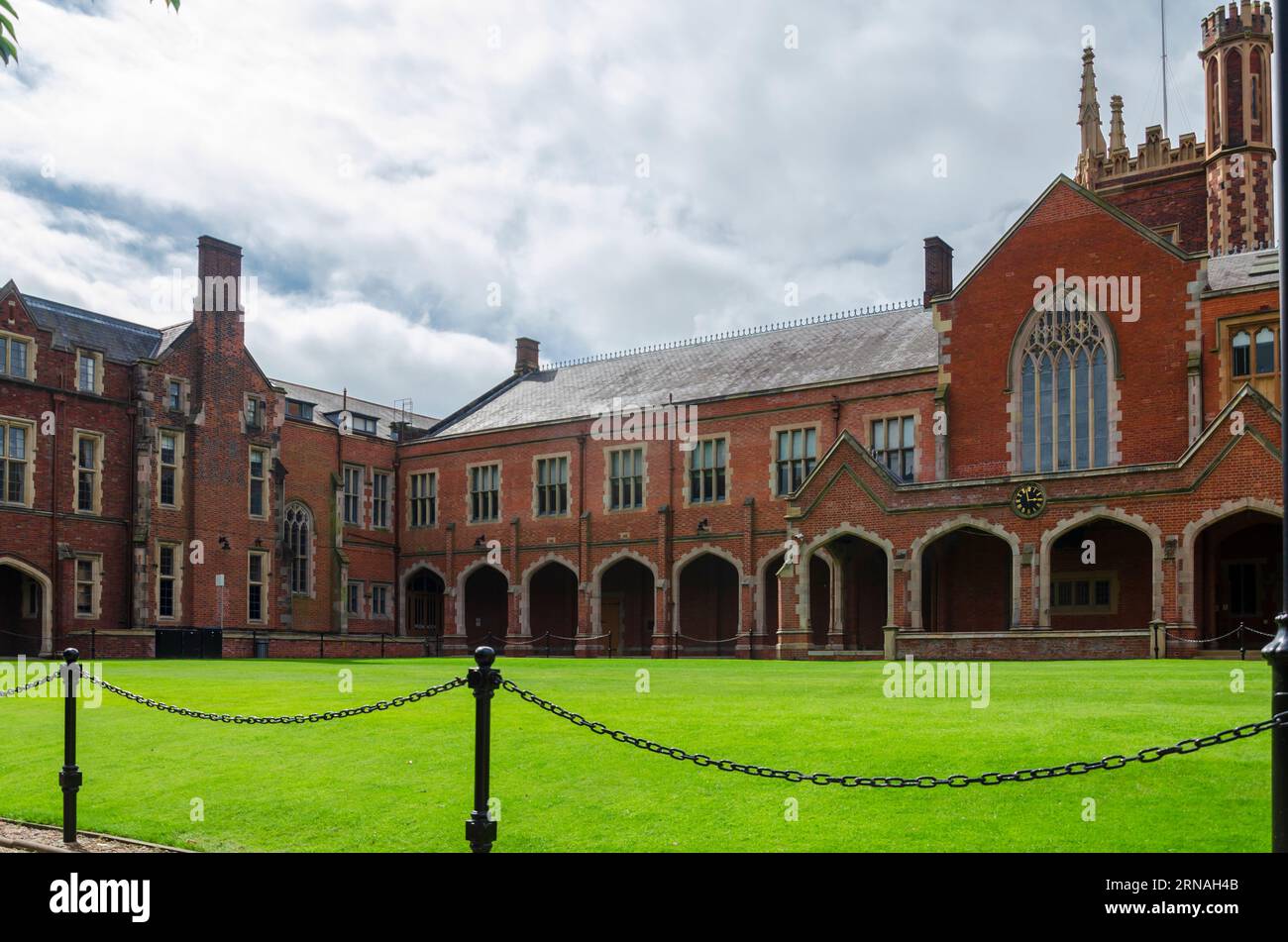 Belfast County Down Northern Ireland, August 24 2023 - Cloisters at Queens University Belfast from the outside Stock Photo